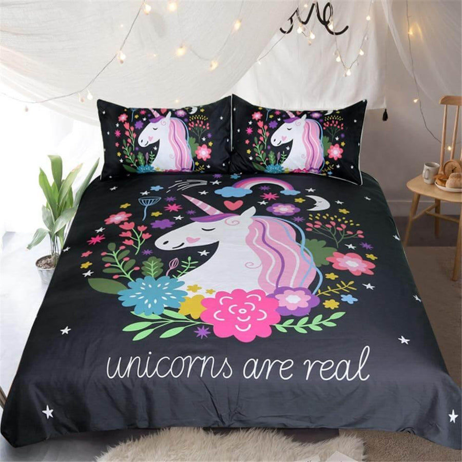 Unicorn Floral Girl Kids Cartoon Comfortable Duvet Cover Bedding Set - Image 0