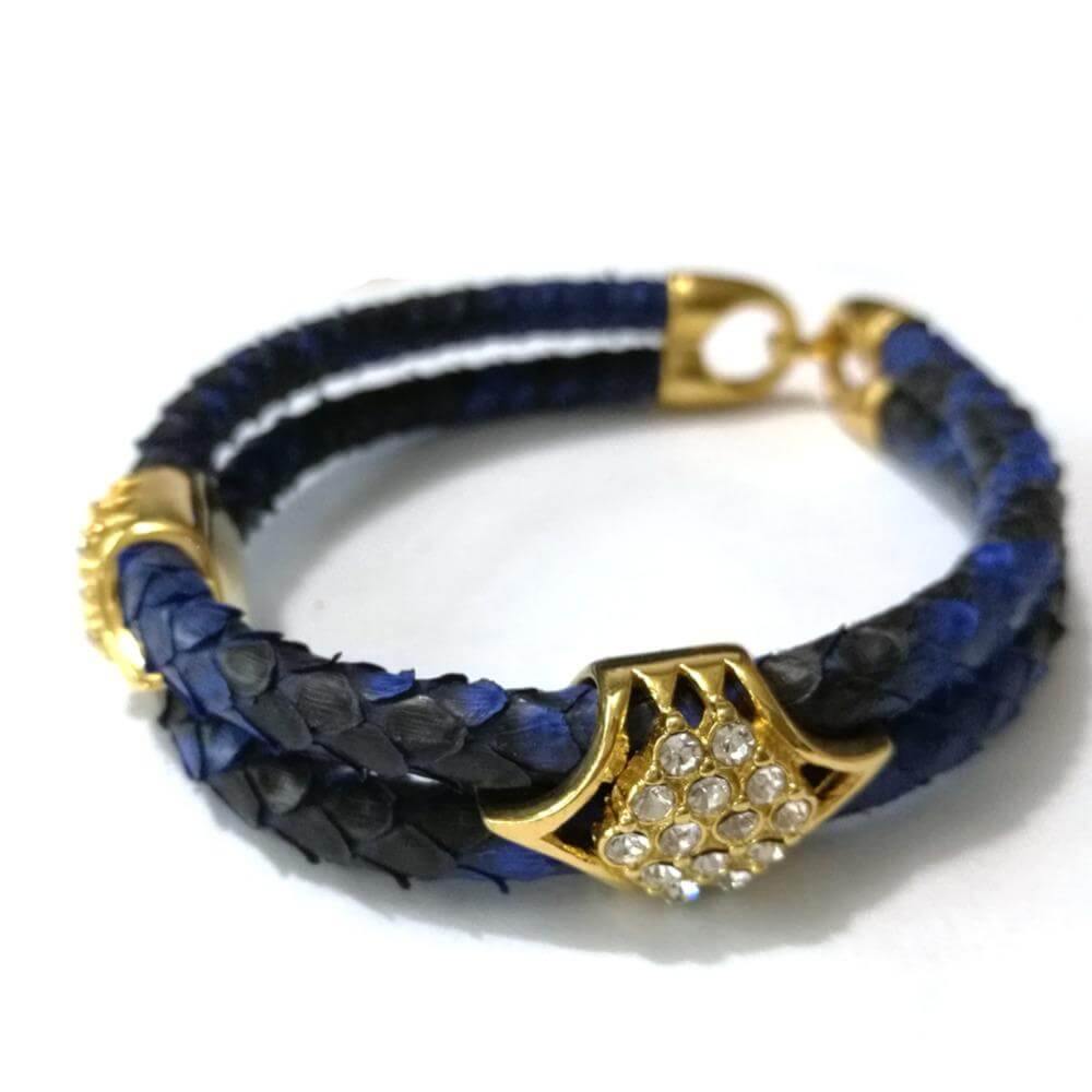 Luxury Python Snake LeatherBracelets with Gold Steel