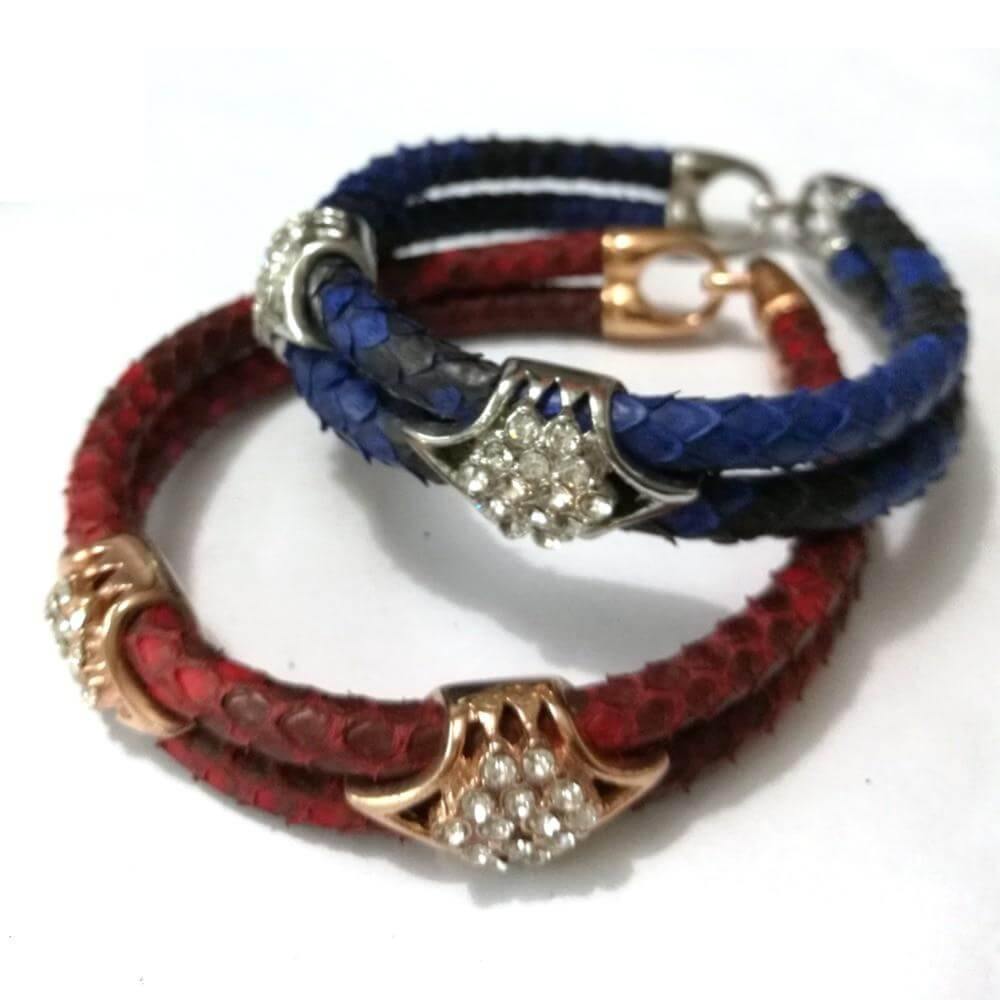 Luxury Python Snake LeatherBracelets with Gold Steel