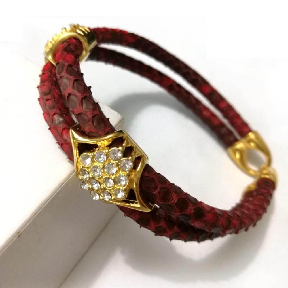 Luxury Python Snake LeatherBracelets with Gold Steel