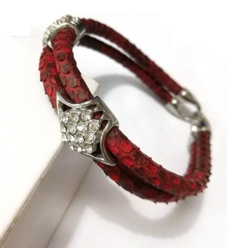 Luxury Python Snake LeatherBracelets with Gold Steel