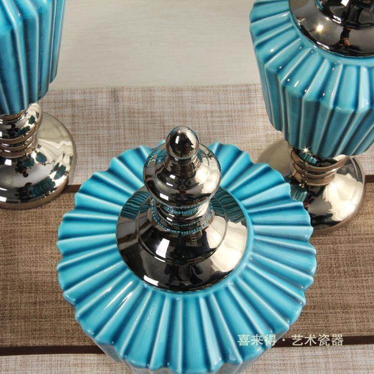 Vintage Blue Ceramic Creative General Candy Jars - Image 3