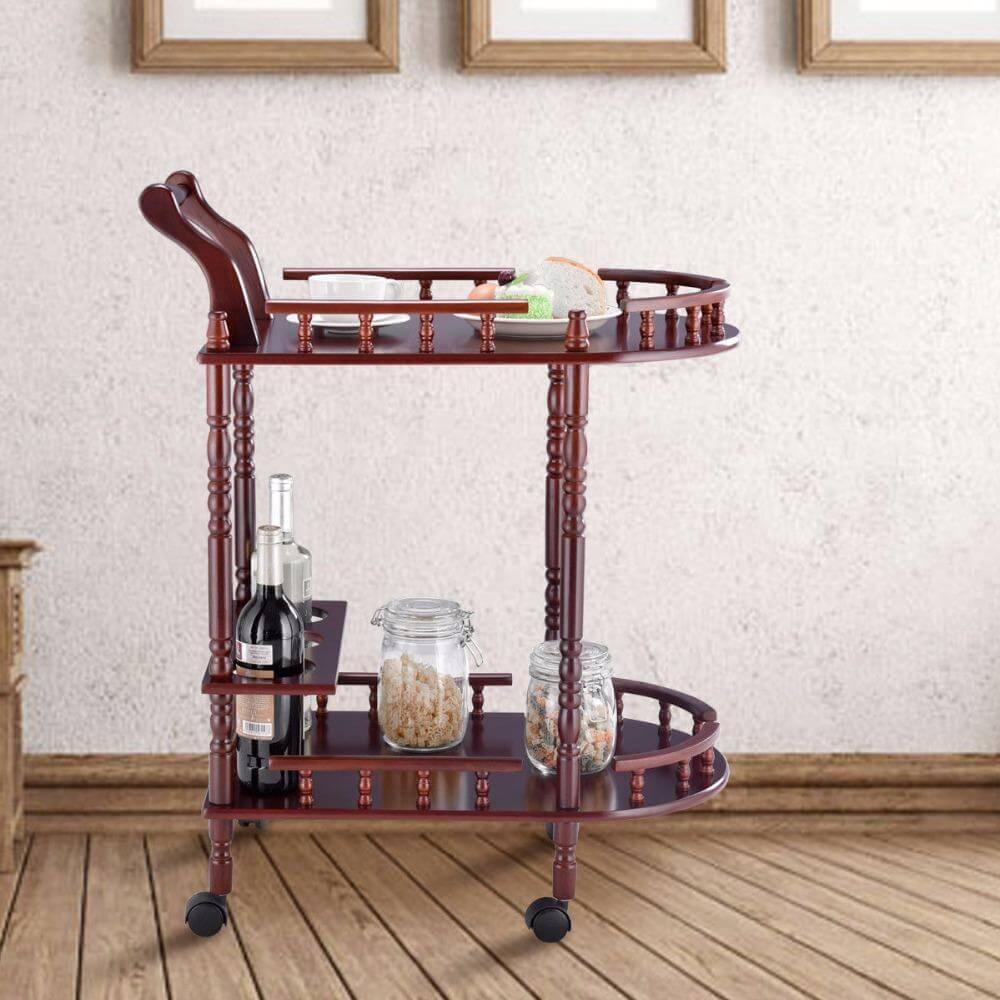 Wooden Kitchen Serving Bar Cart with2 Tier - MaviGadget