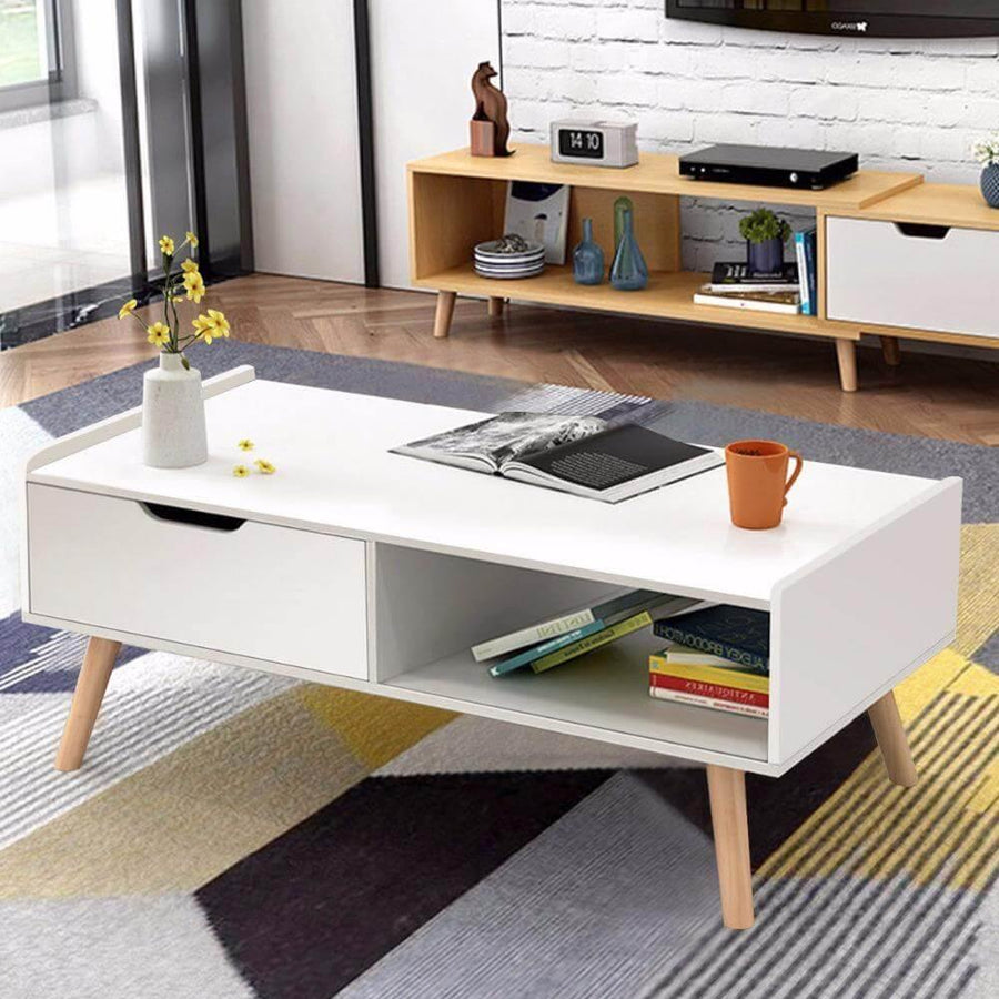 Modern White Solid Wood Coffee Table with Storage - Image 0