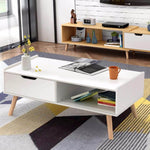 Modern White Solid Wood Coffee Table with Storage - MaviGadget