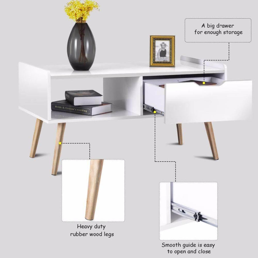 Modern White Solid Wood Coffee Table with Storage - Image 1