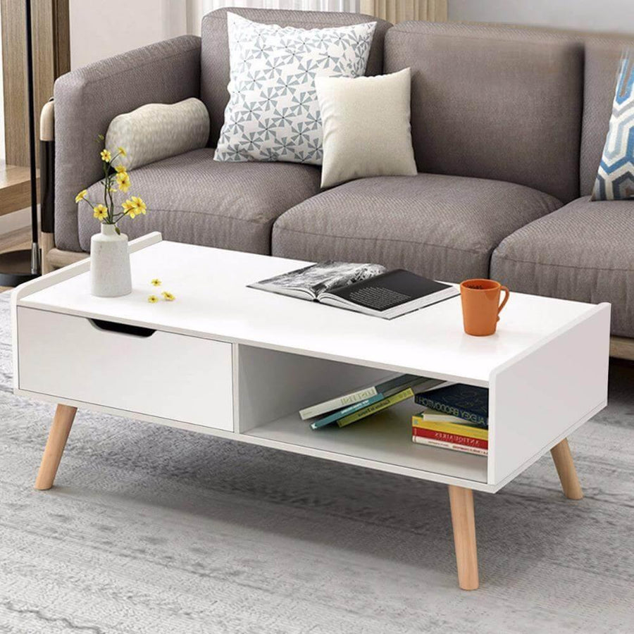 Modern White Solid Wood Coffee Table with Storage - Image 2