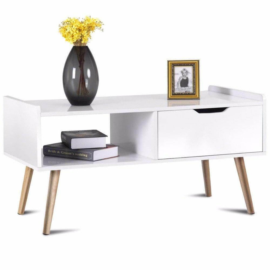 Modern White Solid Wood Coffee Table with Storage - Image 5