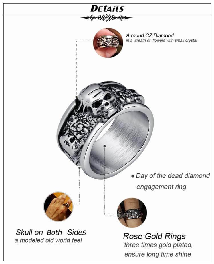 Silver Gothic Skull Unisex Rings - Image 3