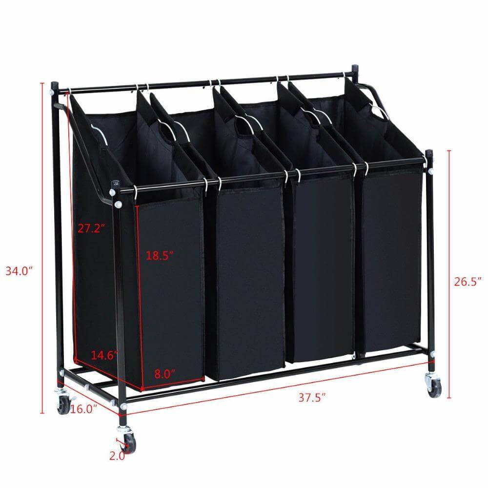 4 Bag Rolling Laundry Bag Sorter Cart Hamper Organizer