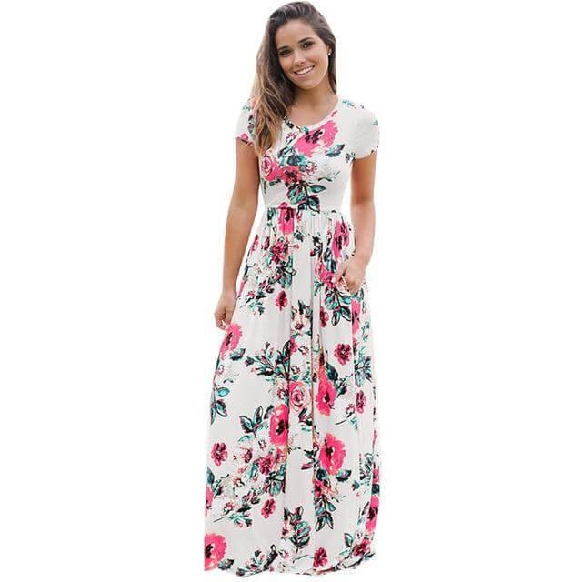 Women Bohemia Short Sleeve O Neck Floral Summer Dress - Image 20