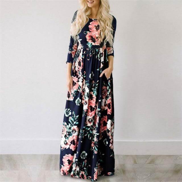 Women Bohemia Short Sleeve O Neck Floral Summer Dress - Image 10