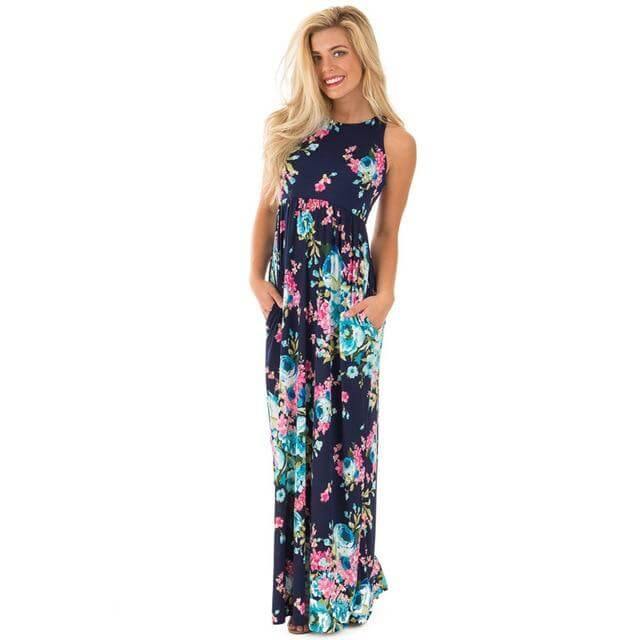 Women Bohemia Short Sleeve O Neck Floral Summer Dress - Image 5