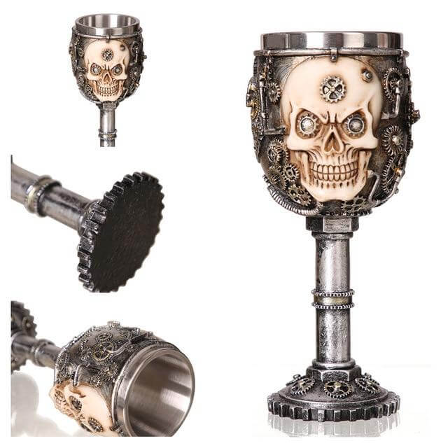 Stainless Steel Skull Gothic Goblet Cocktail Glass - Image 6