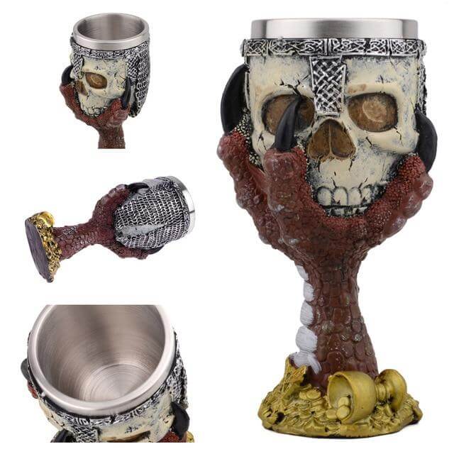 Stainless Steel Skull Gothic Goblet Cocktail Glass