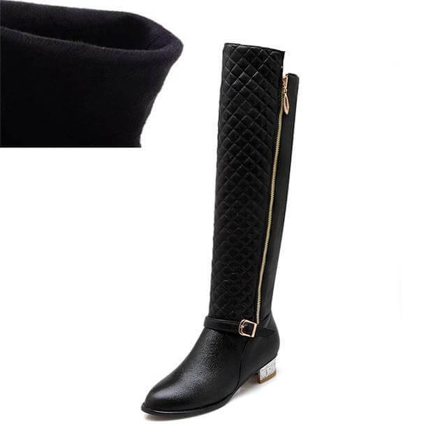 Square Heels Fur  High Boots for Women - Image 3