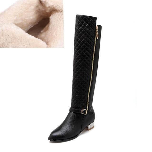 Square Heels Fur  High Boots for Women - Image 9