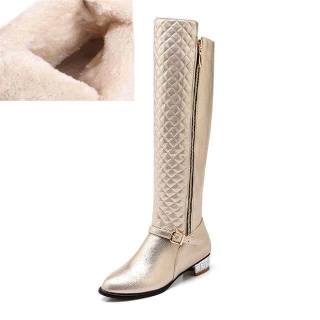 Square Heels Fur  High Boots for Women - Image 5