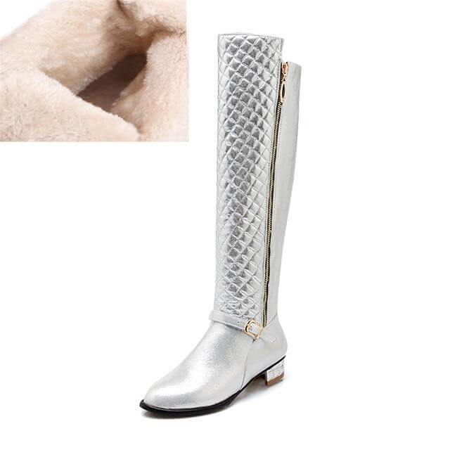 Square Heels Fur  High Boots for Women - Image 1