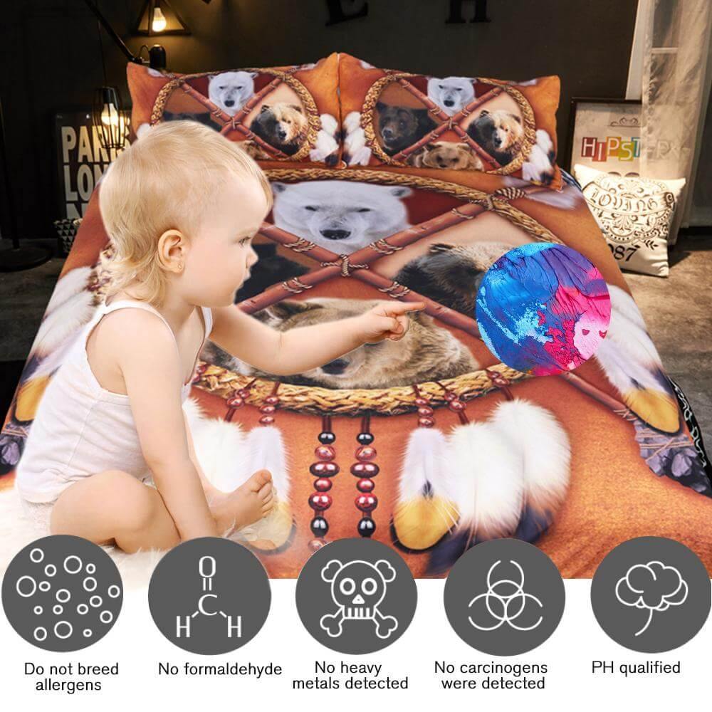 3PCS 3D Wild Animal Native American Dreamcatcher Comfortable Duvet Cover Bedding set - MaviGadget