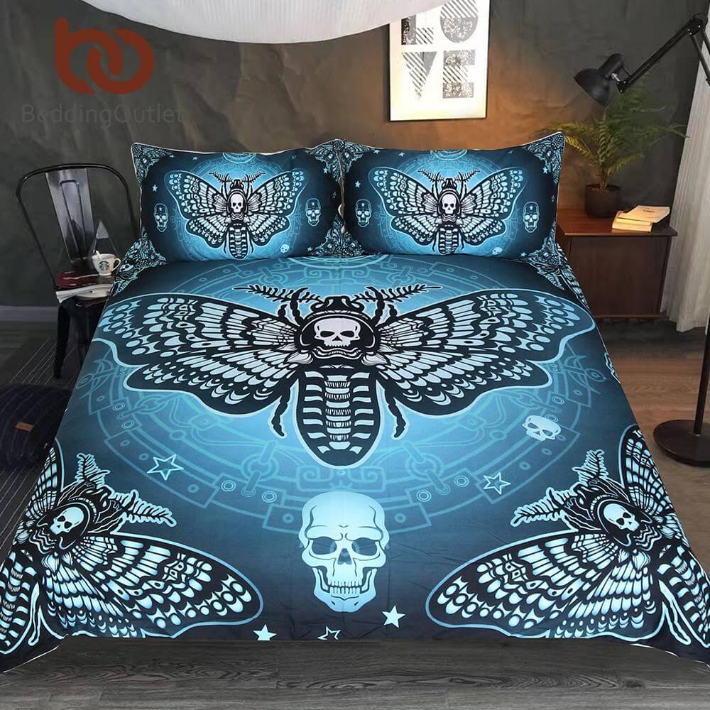 3pcs Death Skull Butterfly Cool Duvet Cover Bedding Set