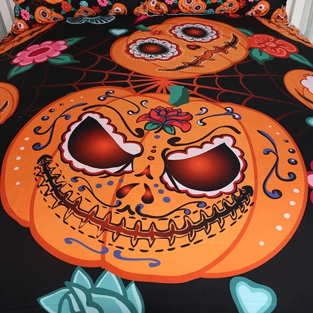 Halloween Pumpkin Flowers Duvet Cover Bedding Set - MaviGadget