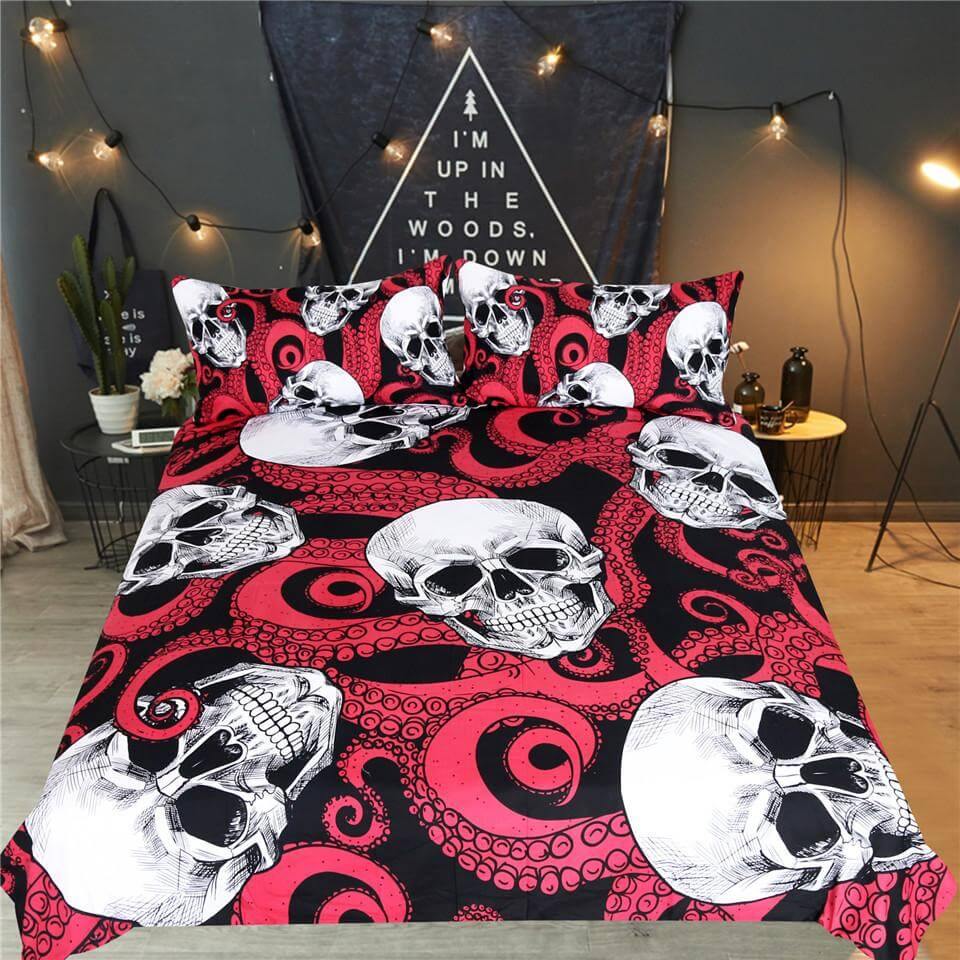 3pcs Skulls and Octopus Tentacles Hand Duvet Cover Bedding Set - MaviGadget