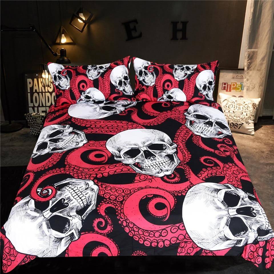 3pcs Skulls and Octopus Tentacles Hand Duvet Cover Bedding Set