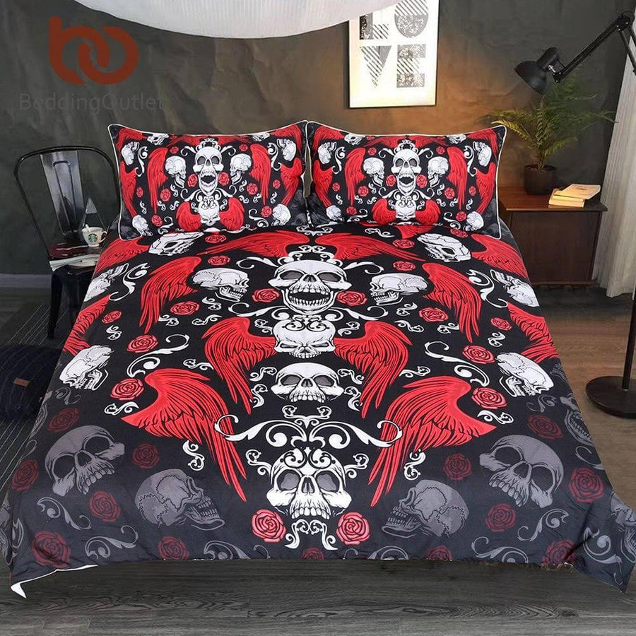 Black Gothic Hippie with Roses Cool Comfortable Duvet Cover Bedding set Mavigadget - Image 0