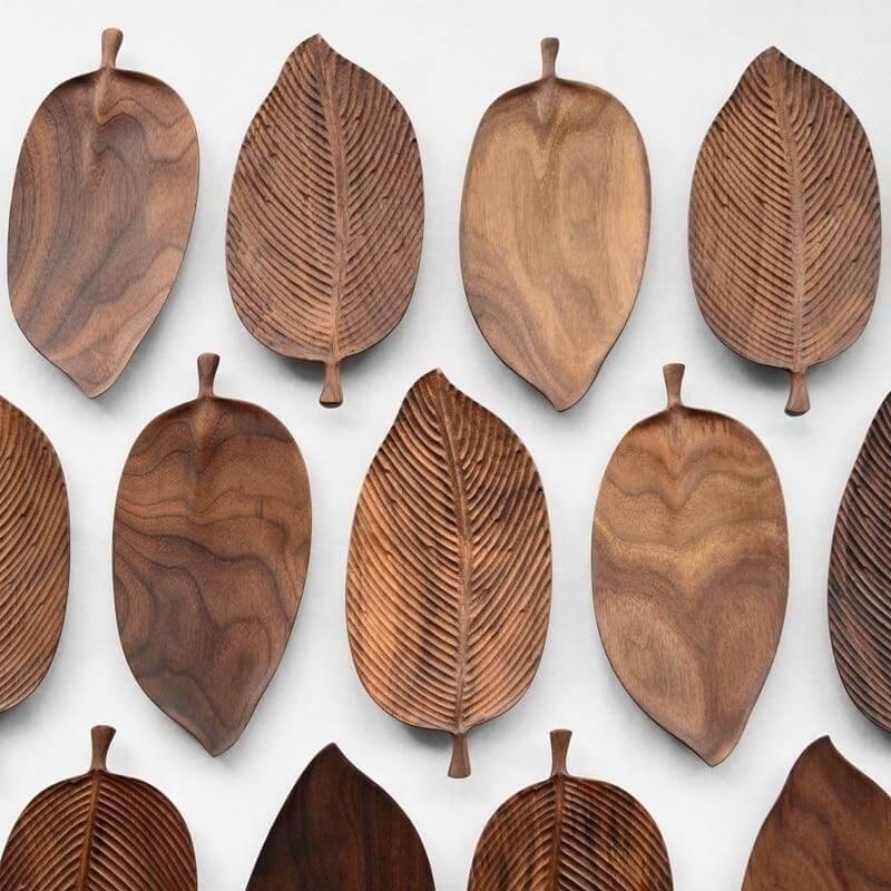 Walnut Snack Tray Leaf Plates - Image 0