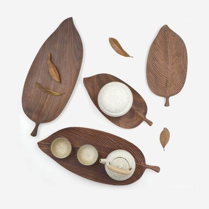 Walnut Snack Tray Leaf Plates