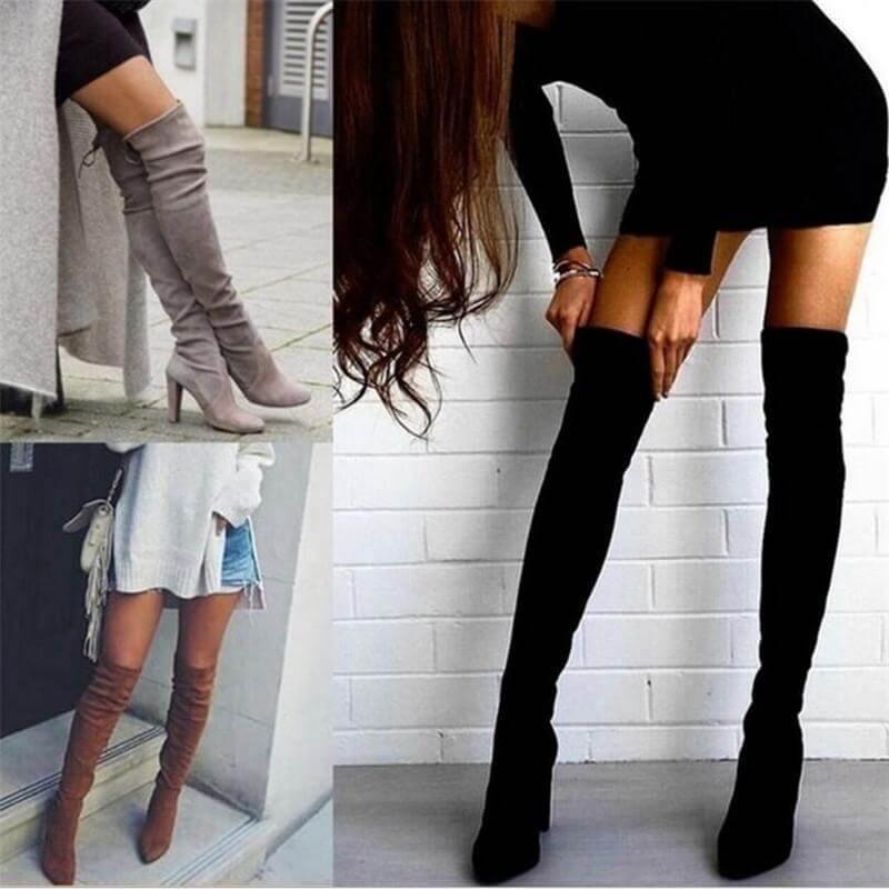 Thick Elastic Boots with Side Zipper - Image 1