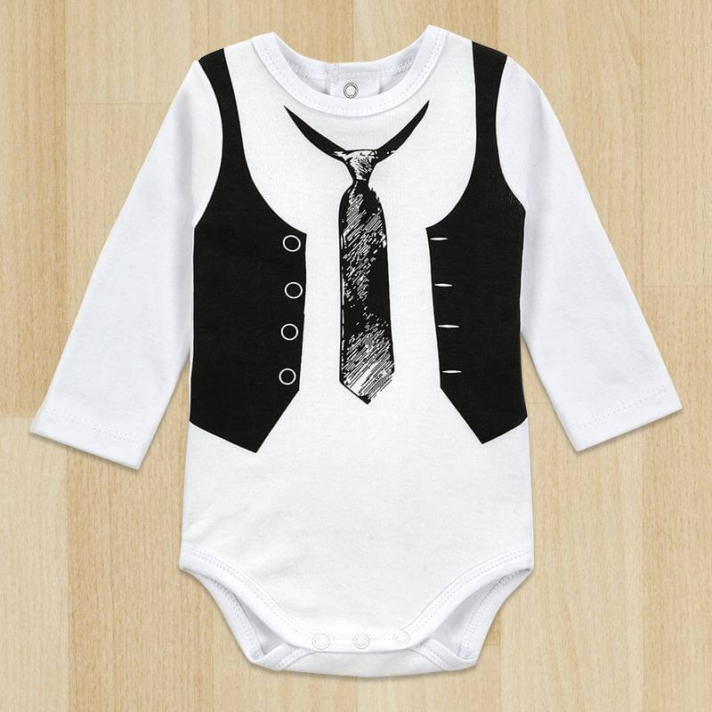 One-Pieces Baby Boy Gentleman Romper White Long Sleeve Baby bodysuit - Image 0