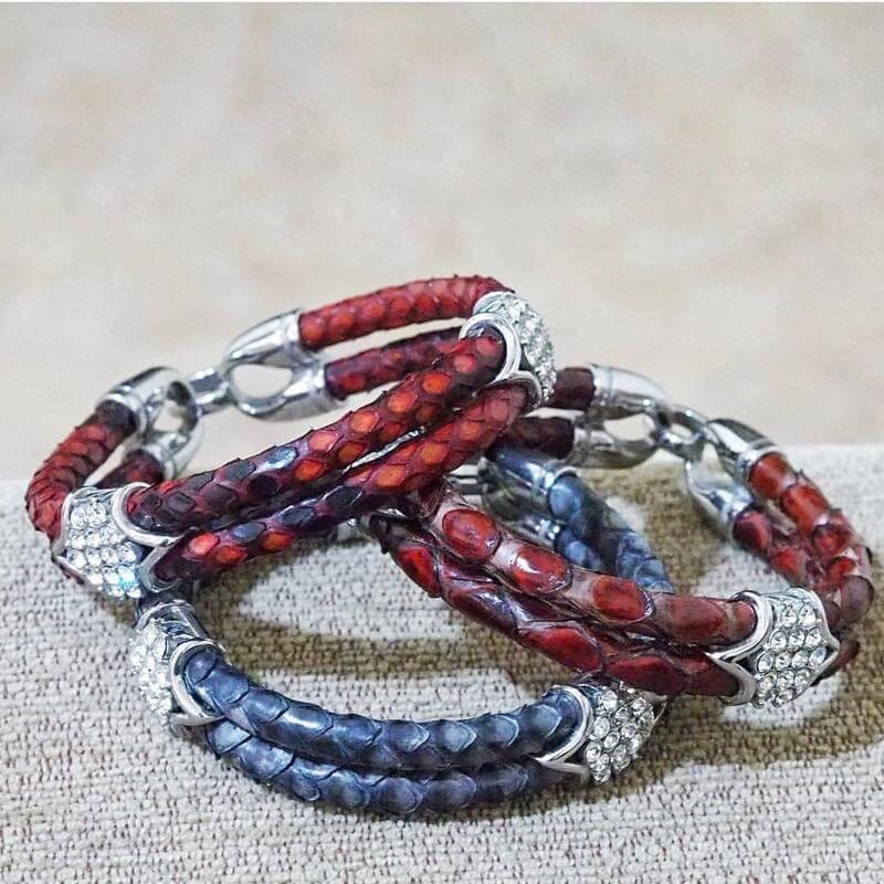 Luxury Python Snake LeatherBracelets with Gold Steel