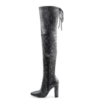 Super Thin Long Over the Knee Snake Skin Women High Heels - Image 1