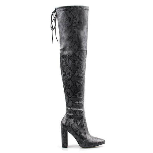 Super Thin Long Over the Knee Snake Skin Women High Heels - Image 0