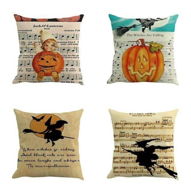 Halloween Pumpkin and Witch Printed Pillow Cases - MaviGadget