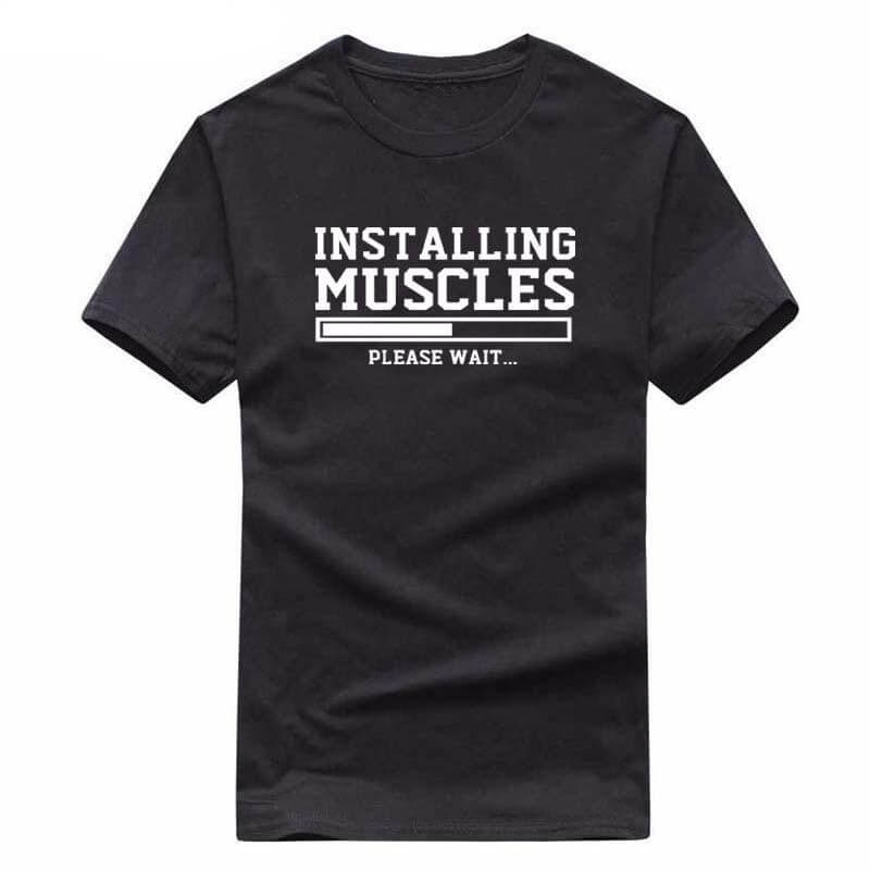 Installing Muscles Funny T-shirt - Image 1