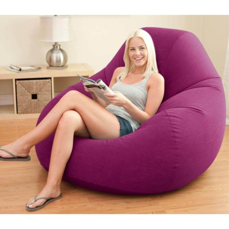 Flocking Single Lazy Inflatable Sofa Lounge Chair With Foot Pump - Image 2