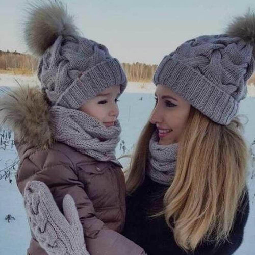 2Pcs Mom and Baby Warm Comfy Knit Hats - Image 0
