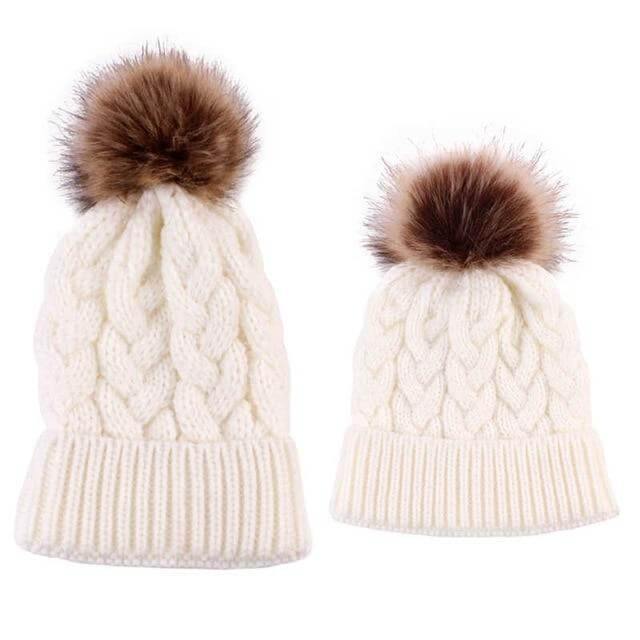 2Pcs Mom and Baby Warm Comfy Knit Hats