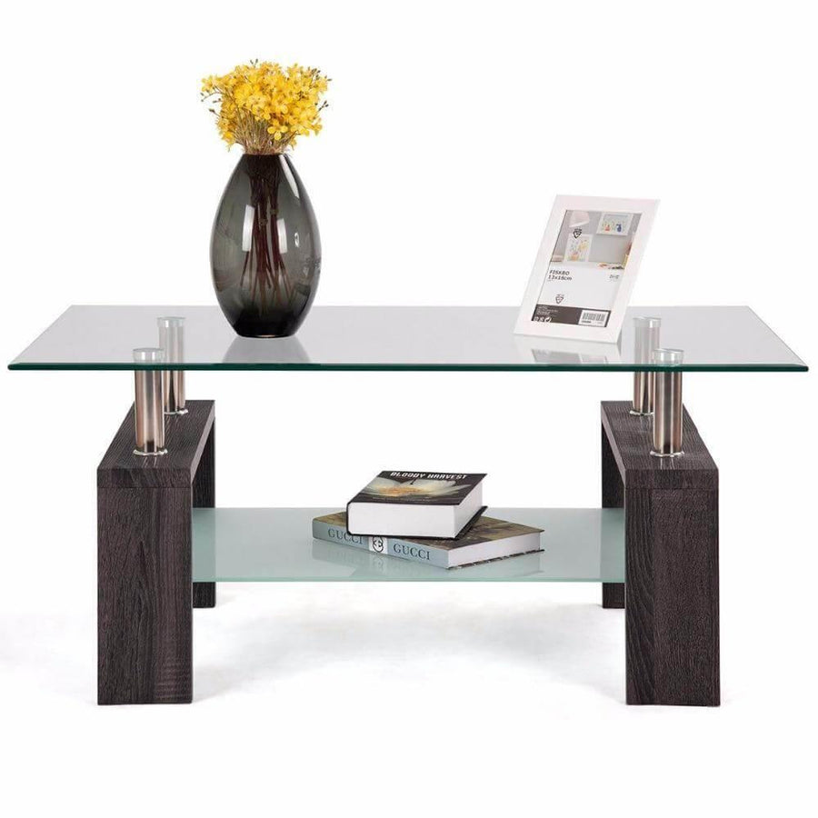 Rectangular Tempered Glass Coffee Table with Storage - Image 3