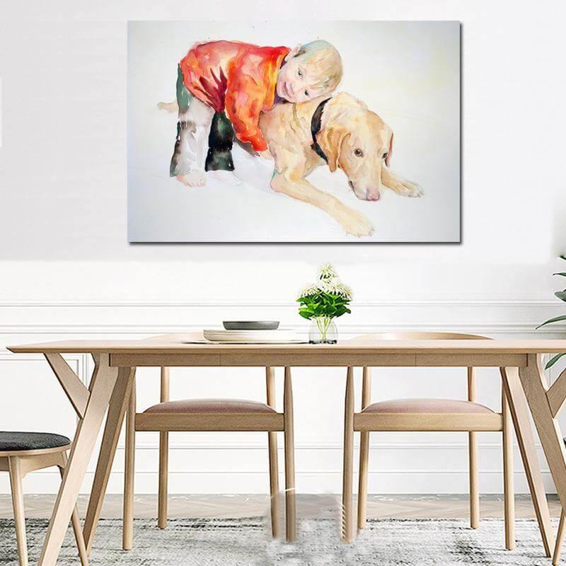 Boy and Dog Beautiful Wall Art Canvas Painting - Image 0