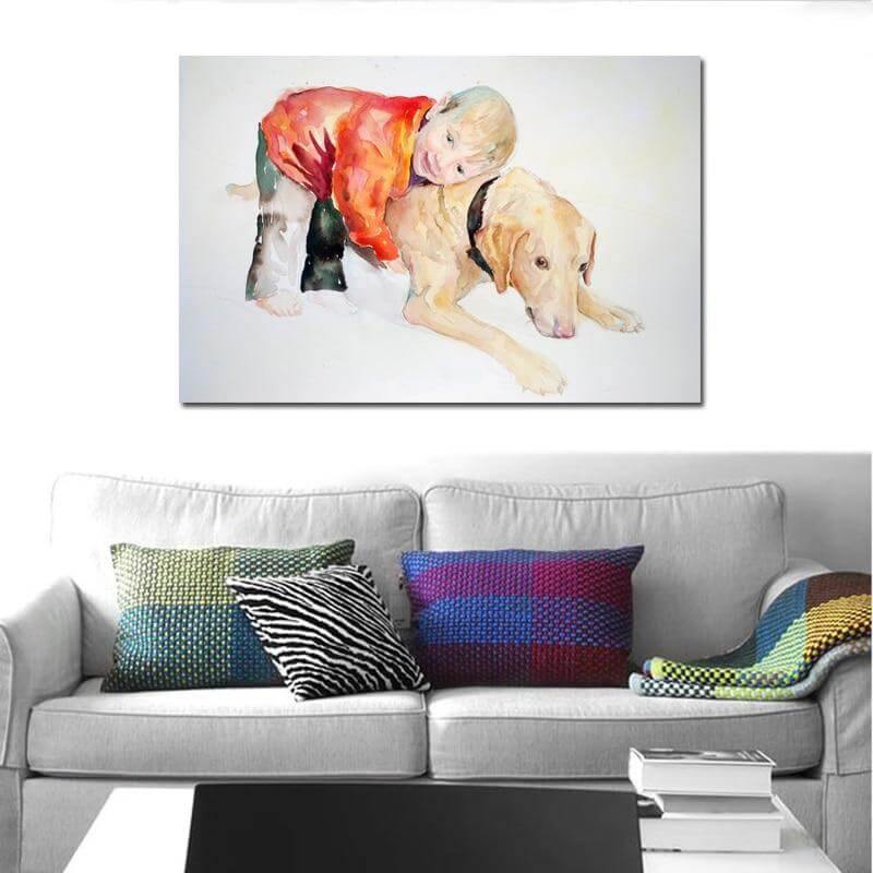 Boy and Dog Beautiful Wall Art Canvas Painting - Image 2