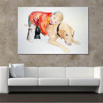 Boy and Dog Beautiful Wall Art Canvas Painting