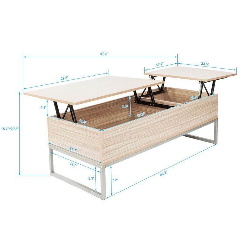 Adjustable Lift Top Coffee Table Modern Furniture Hidden Compartment And Lift Tabletop Imitation Wood Grain Color - MaviGadget