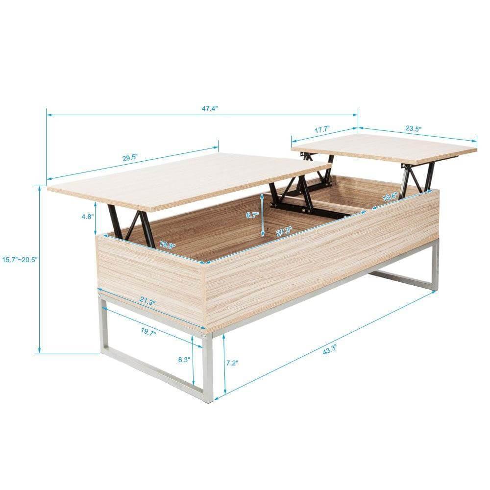 Adjustable Lift Top Coffee Table Modern Furniture Hidden Compartment And Lift Tabletop Imitation Wood Grain Color