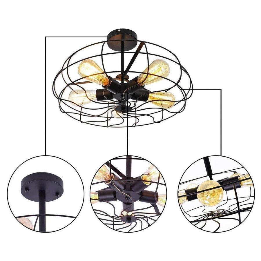 Retro 5-Light Fixture Vintage Industrial Fan Semi Flush Ceiling Pendant Lights - Image 3