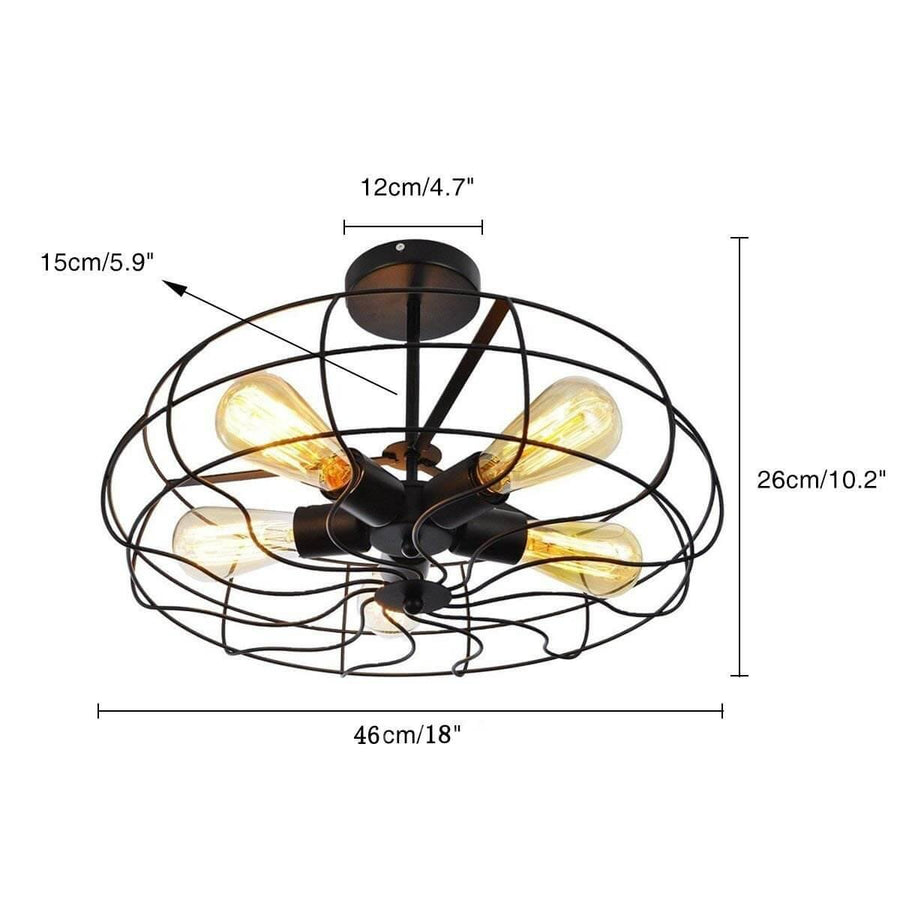 Retro 5-Light Fixture Vintage Industrial Fan Semi Flush Ceiling Pendant Lights - Image 1