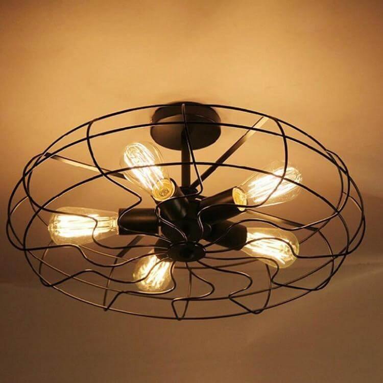 Retro 5-Light Fixture Vintage Industrial Fan Semi Flush Ceiling Pendant Lights - Image 4